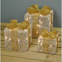 set of 3 led light up cream christmas gift boxes by premier