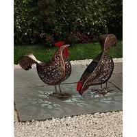 Set of Two Metal Hen Solar Lights