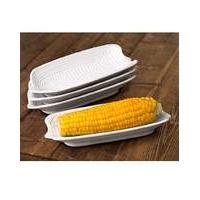 Set of 4 White Corn on the Cob Dishes