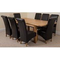 seattle solid oak extending dining table 8 black montana leather chair ...