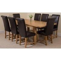 seattle solid oak extending dining table 8 brown washington leather ch ...