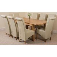 seattle solid oak extending dining table 8 ivory montana leather chair ...