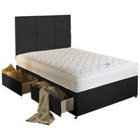 Serene Black Faux Leather Small Double Divan Bed Set 4ft with 2 drawers and headboard