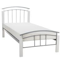 Serene Tetras Metal and Wooden Bed Frame in White and Silver Single