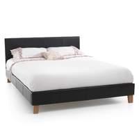 Serene Tivoli Black Faux Leather Bed Frame with Mattress and Bedding Bundle Double