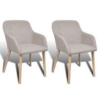 Set of 2 oak dining chairs with armrests beige