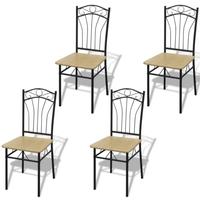 Set of 4 Light Brown Steel Frame Dining Chairs