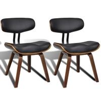 Set of 2 Bentwood & Artificial Leather Dining Chairs with Backrest