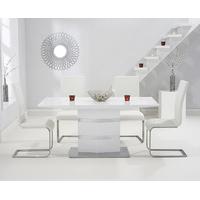 Serena 160cm White High Gloss Dining Table with Ivory-White Malaga Chairs