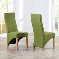 Seline Dining Chair In Lime Fabric And Wooden Legs In A Pair