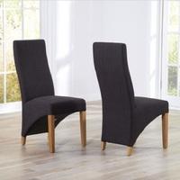 Seline Dining Chair In Charcoal Fabric And Wooden Legs In A Pair