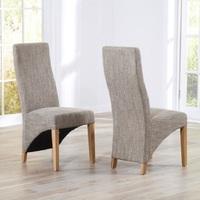 Seline Dining Chair In Tweed Fabric With Wooden Legs In A Pair