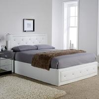 Selena Storage Bed In White Faux Leather With Diamanté