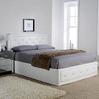 selena storage bed in white faux leather with diamant