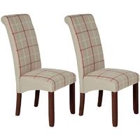 Serene Kingston Natural Tartan Fabric Dining Chair with Walnut Legs (Pair)