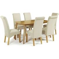 serene westminister oak dining set 150cm with 6 kingston cream plain c ...