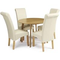 Serene Croydon Oak Dining Set - Round with 4 Kingston Cream Faux Leather Chairs