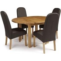 Serene Sutton Oak Dining Set - Round Extending with 4 Marlow Brown Faux Leather Chairs