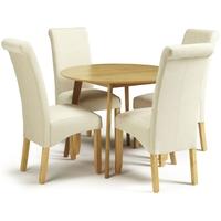 serene croydon oak dining set round with 4 kingston cream plain chairs