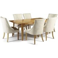 Serene Wandsworth Oak Dining Set - Extending with 6 Hampton Pearl Fabric Chairs