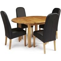 serene sutton oak dining set round extending with 4 marlow black faux  ...