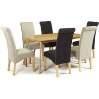 Serene Westminister Oak Dining Set - 150cm with 3 Kingston Aubergine Plain and 3 Sage Plain Chairs