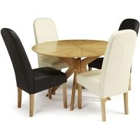 Serene Bexley Oak Dining Set - Round with 2 Marlow Black and 2 Cream Faux Leather Chairs