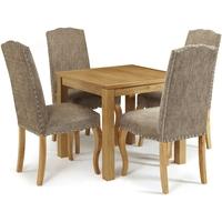 Serene Lambeth Oak Dining Set - Fixed Top with 4 Kensington Bark Chairs