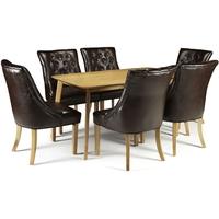 Serene Westminister Oak Dining Set - 150cm with 6 Hampton Brown Leather Chairs