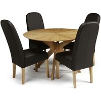 Serene Bexley Oak Dining Set - Round with 4 Marlow Brown Faux Leather Chairs