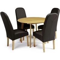 serene croydon oak dining set round with 4 marlow brown faux leather c ...