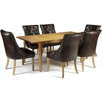 Serene Wandsworth Oak Dining Set - Extending with 6 Hampton Brown Leather Chairs