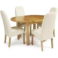 Serene Sutton Oak Dining Set - Round Extending with 4 Marlow Cream Faux Leather Chairs