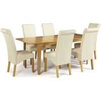 serene wandsworth oak dining set extending with 6 kingston cream faux  ...