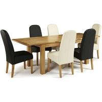 serene bromley oak dining set extending with 3 marlow black and 3 crea ...