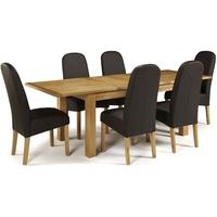 Serene Bromley Oak Dining Set - Extending with 6 Marlow Brown Faux Leather Chairs