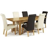 Serene Bromley Oak Dining Set - Extending with 3 Kingston Brown and 3 Cream Faux Leather Chairs