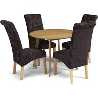 serene croydon oak dining set round with 4 kingston aubergine floral c ...