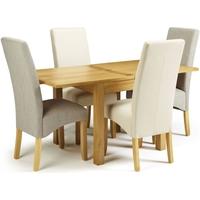 Serene Lambeth Oak Dining Set - Extending with 2 Merton Linen and 2 Putty Chairs