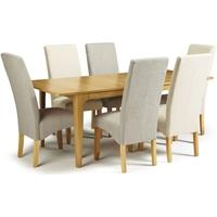 Serene Wandsworth Oak Dining Set - Extending with 3 Merton Linen and 3 Putty Chairs