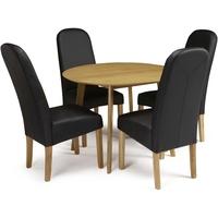 Serene Croydon Oak Dining Set - Round with 4 Marlow Black Faux Leather Chairs