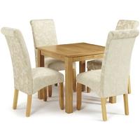 serene lambeth oak dining set fixed top with 4 kingston cream floral c ...