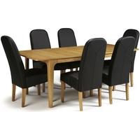 Serene Wandsworth Oak Dining Set - Extending with 6 Marlow Black Faux Leather Chairs