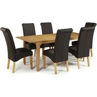 Serene Wandsworth Oak Dining Set - Extending with 6 Kingston Brown Faux Leather Chairs