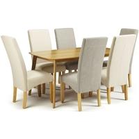 Serene Westminister Oak Dining Set - 150cm with 3 Merton Linen and 3 Putty Chairs