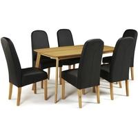 serene westminister oak dining set 150cm with 6 marlow black faux leat ...