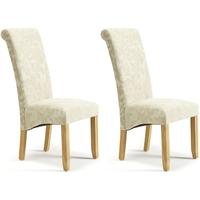Serene Kingston Cream Floral Fabric Dining Chair with Oak Legs (Pair)
