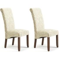 Serene Kingston Cream Floral Fabric Dining Chair with Walnut Legs (Pair)
