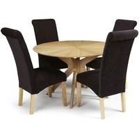 Serene Bexley Oak Dining Set - Round with 4 Kingston Aubergine Plain Fabric Dining Chairs