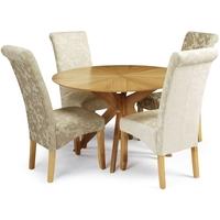 Serene Bexley Oak Dining Set - Round with 4 Kingston Sage Floral Fabric Dining Chairs